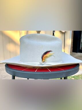 Stetson Rancher 5X Beaver Felt Cowboy Hat Light GreyFeather JBS Pin Sz 7.5  GUC